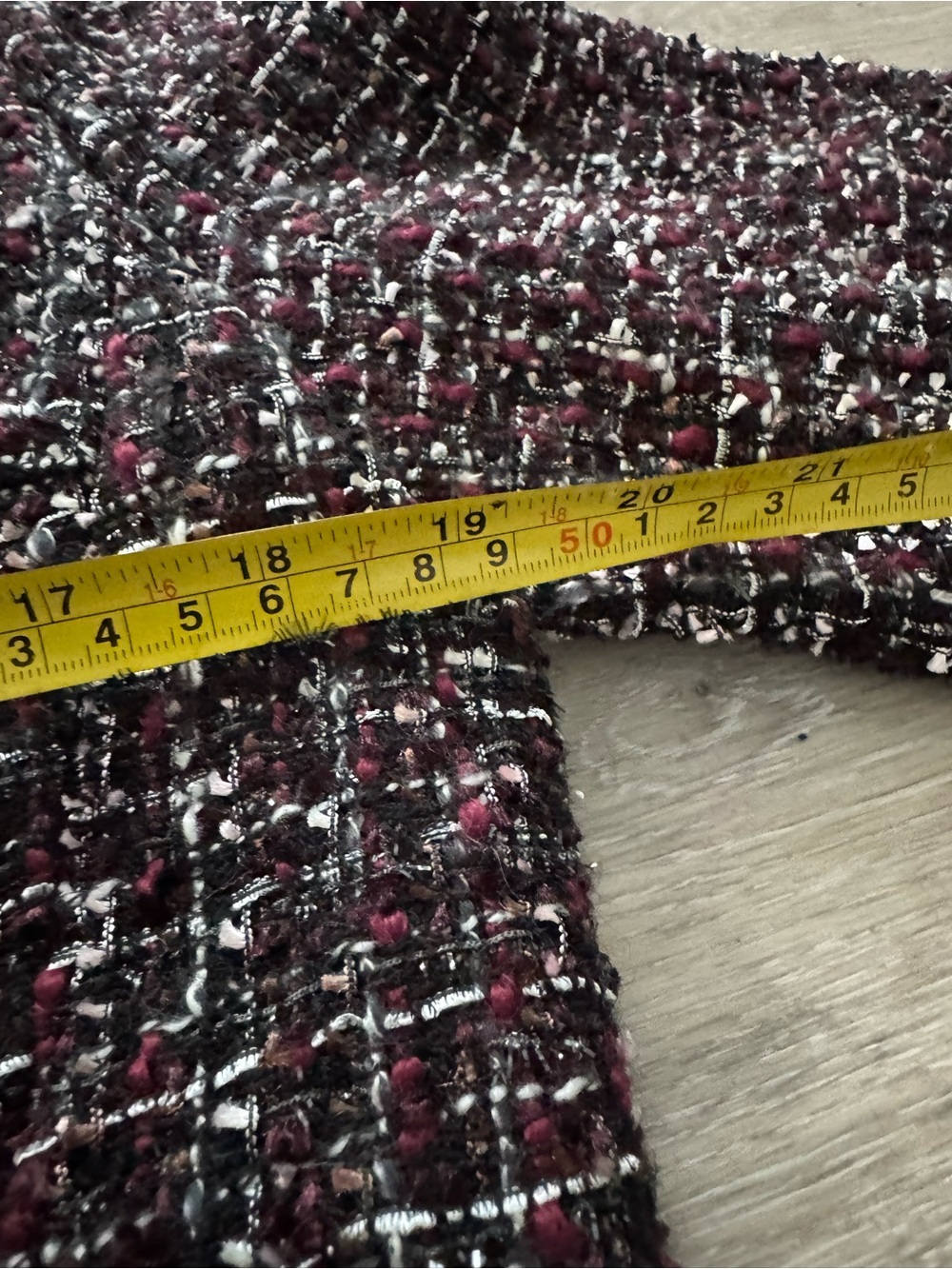 Ann Taylor tweed jacket w/ dark, multi-color textured design and fringe detail - Picture 11 of 16